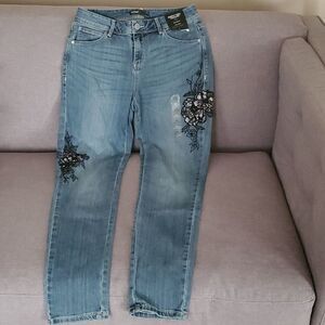 Simply Vera jeans women's size 4 chloe skinny embellished Floral Appliques Nwt